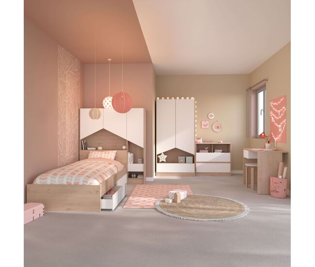 Pack muebles child dormitorio juvenil completo en color roble jackson y blanco mate