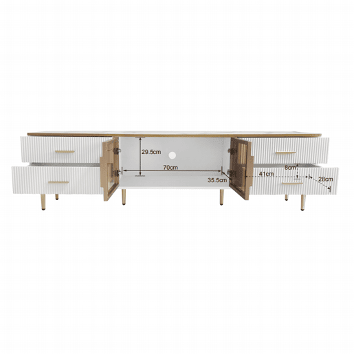 Móvel TV escandinavo 170 cm com LED - 4 gavetas - folheado a mármore - Branco