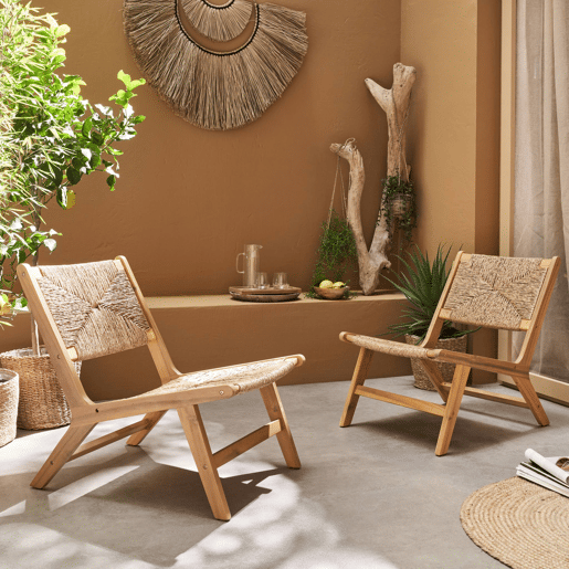 Cadeirão de jardim em madeira e resina, set de 2, Loredo x2, Natural, 55x79x72 cm