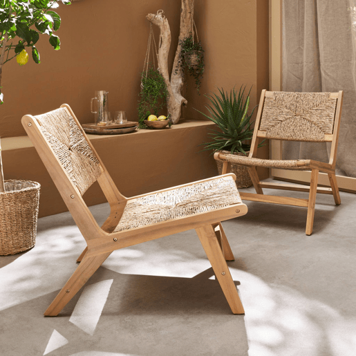 Cadeirão de jardim em madeira e resina, set de 2, Loredo x2, Natural, 55x79x72 cm