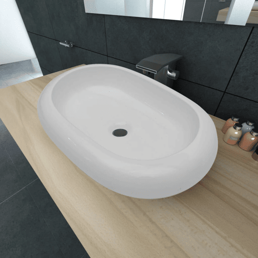 Lavatório - Lavabo - Pia de banheiro cerâmica 63 x 42 cm, forma oval  Branca