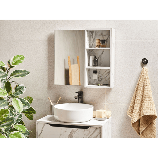 Móvel de casa de banho suspenso com espelho JOINVILLE 60 cm 54 cm Mármore branco