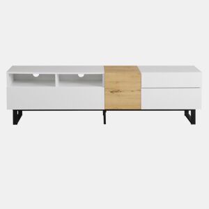 Móvel TV 180 cm - com 2 gavetas e 5 compartimentos - em MDF - Branco e Natural