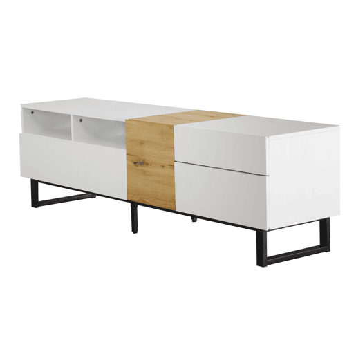 Móvel TV 180 cm - com 2 gavetas e 5 compartimentos - em MDF - Branco e Natural Móvel TV 180 cm - com 2 gavetas e 5 compartimentos - em MDF - Branco e Natural