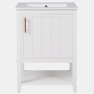 Móvel de casa de banho com lavatório em cerâmica - com arrumação - Branco (torneira não incluída)