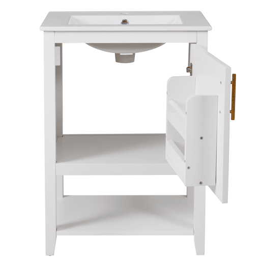 Móvel de casa de banho com lavatório em cerâmica - com arrumação - Branco (torneira não incluída)