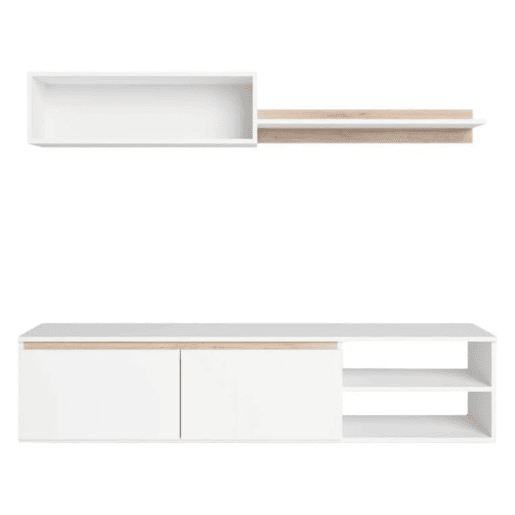 Móvel de TV estilo nórdico para sala de estar e sala de jantar em branco fosco e carvalho Sahara 160 cm