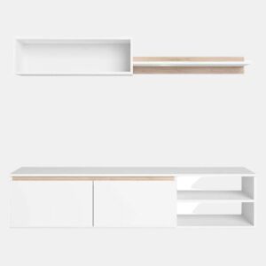 Móvel de TV estilo nórdico para sala de estar e sala de jantar em branco fosco e carvalho Sahara 160 cm