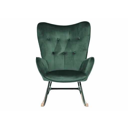 Cadeira de baloiço escandinava em veludo verde com pernas de madeira clara EPPING KD VELVET GREEN WOOD LEG