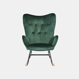 Cadeira de baloiço escandinava em veludo verde com pernas de madeira clara EPPING KD VELVET GREEN WOOD LEG