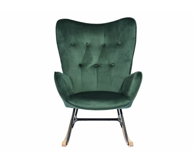 Mecedora escandinava en terciopelo verde con patas de madera clara epping kd terciopelo verde pata de madera
