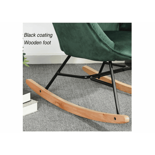 Cadeira de baloiço escandinava em veludo verde com pernas de madeira clara EPPING KD VELVET GREEN WOOD LEG