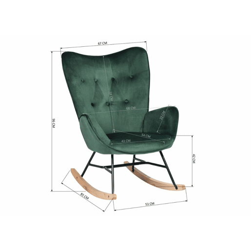Cadeira de baloiço escandinava em veludo verde com pernas de madeira clara EPPING KD VELVET GREEN WOOD LEG