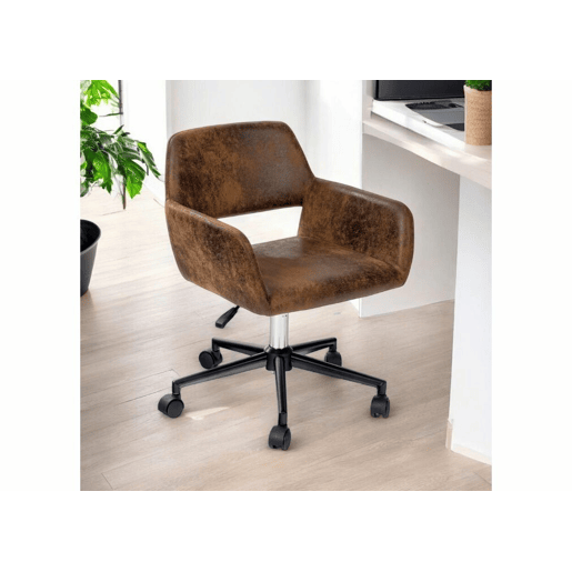 Cadeira de escritório vintage em tecido de camurça, giratória, altura ajustável e 7 rodízios ROSS SUEDE CASTANHO PRETO
