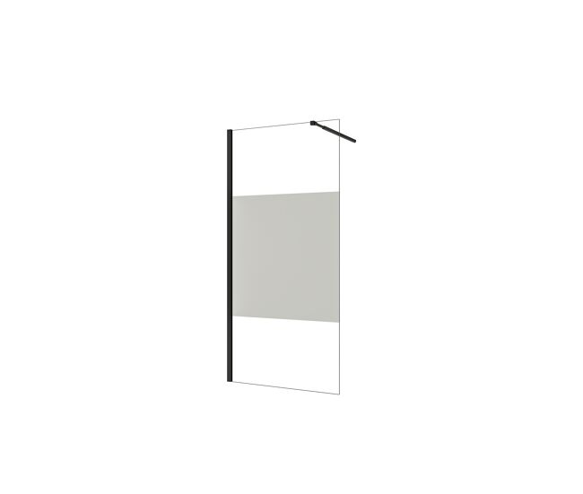 Mampara de ducha fija serigrafiado central vidrio 8mm con película de seguridad a prueba de explosiones (78-80)x200cm con barra negra mate 73-120cm