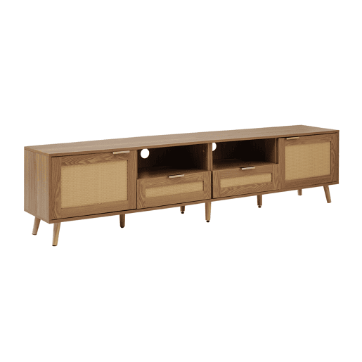 Móvel de TV em rattan entrançado com pernas em madeira maciça 200*37*49cm Móvel de TV em rattan entrançado com pernas em madeira maciça 200*37*49cm