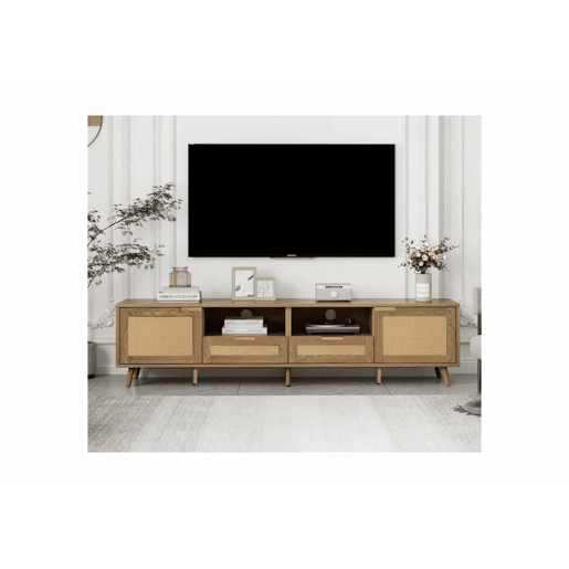 Móvel de TV em rattan entrançado com pernas em madeira maciça 200*37*49cm Móvel de TV em rattan entrançado com pernas em madeira maciça 200*37*49cm
