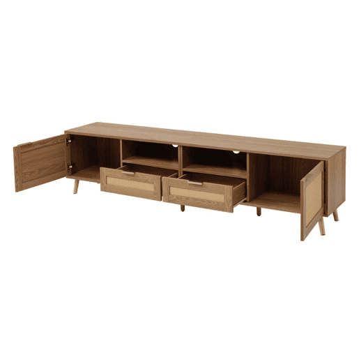 Móvel de TV em rattan entrançado com pernas em madeira maciça 200*37*49cm Móvel de TV em rattan entrançado com pernas em madeira maciça 200*37*49cm
