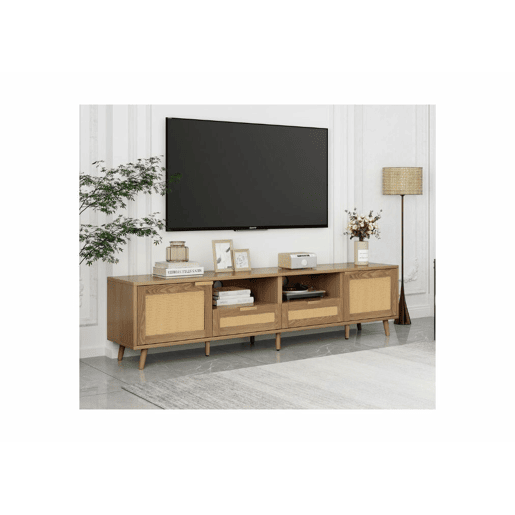 Móvel de TV em rattan entrançado com pernas em madeira maciça 200*37*49cm Móvel de TV em rattan entrançado com pernas em madeira maciça 200*37*49cm
