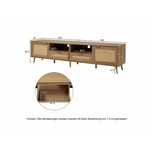 Móvel de TV em rattan entrançado com pernas em madeira maciça 200*37*49cm Móvel de TV em rattan entrançado com pernas em madeira maciça 200*37*49cm