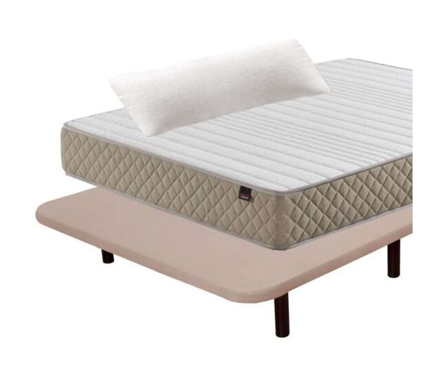 Pack ahorro deluxe descanso completo 150x190 cm (colchón + base tapizada + patas + almohada)