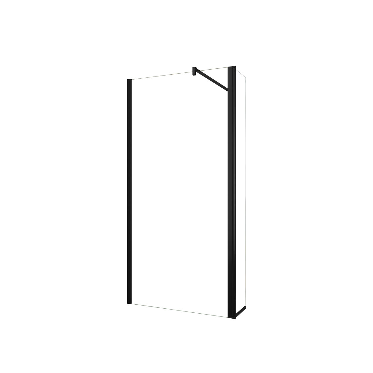 Mampara de ducha fija 2 hojas panel fijo+lateral giratorio vidrio 8mm antical con barra negra mate 90cm tamaño[(123.9-125.9)+40]x200cm