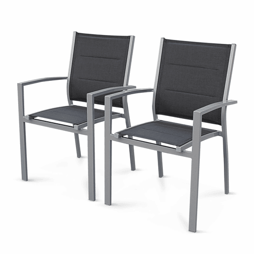 Cadeira de jardim empilhável em alumínio, set de 2, Chicago, Cinza, 57x57x89.5 cm