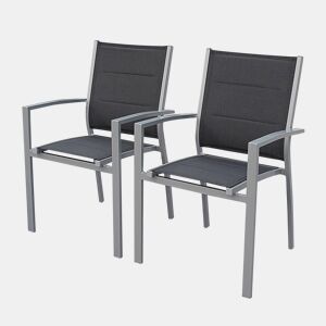 Cadeira de jardim empilhável em alumínio, set de 2, Chicago, Cinza, 57x57x89.5 cm