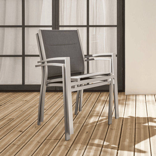 Cadeira de jardim empilhável em alumínio, set de 2, Chicago, Cinza, 57x57x89.5 cm