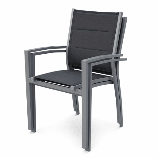 Cadeira de jardim empilhável em alumínio, set de 2, Chicago, Cinza, 57x57x89.5 cm