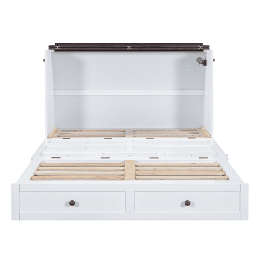 Cama retrátil de madeira 140x200 cm - com tomadas USB e arrumação - Branco