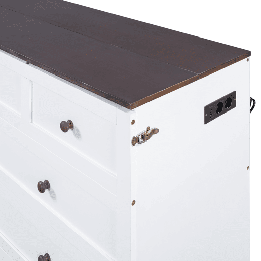 Cama retrátil de madeira 140x200 cm - com tomadas USB e arrumação - Branco