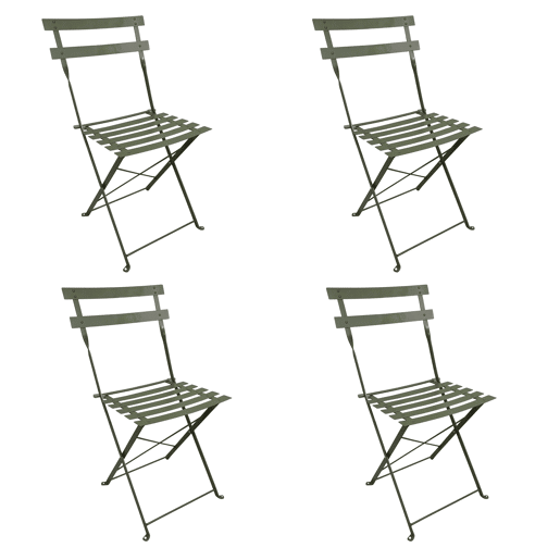 Conjunto de 4 cadeiras dobráveis u200Bu200Bpara exterior Greensboro, cor verde-oliva, em aço tratado resistente à ferrugem. Conjunto de 4 cadeiras dobráveis u200Bu200Bpara exterior Greensboro, cor verde-oliva, em aço tratado resistente à ferrugem.