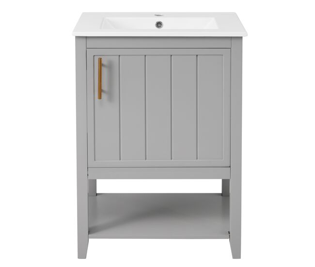 Mueble de baño con lavabo de cerámica - con almacenaje - gris (grifo no incluido)