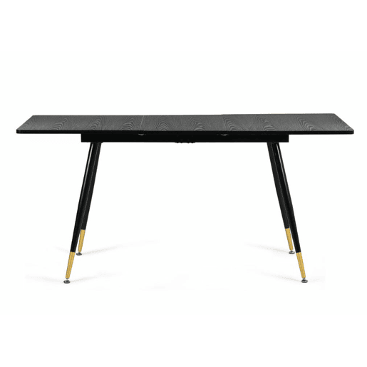 Mesa de jantar extensível retangular com efeito madeira preta, estilo escandinavo, pernas douradas 120-160 MESA ELÁSTICA DE MADEIRA ESCURA WHALEN BG