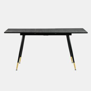 Mesa de jantar extensível retangular com efeito madeira preta, estilo escandinavo, pernas douradas 120-160 MESA ELÁSTICA DE MADEIRA ESCURA WHALEN BG