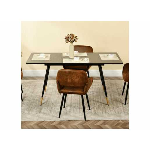 Mesa de jantar extensível retangular com efeito madeira preta, estilo escandinavo, pernas douradas 120-160 MESA ELÁSTICA DE MADEIRA ESCURA WHALEN BG