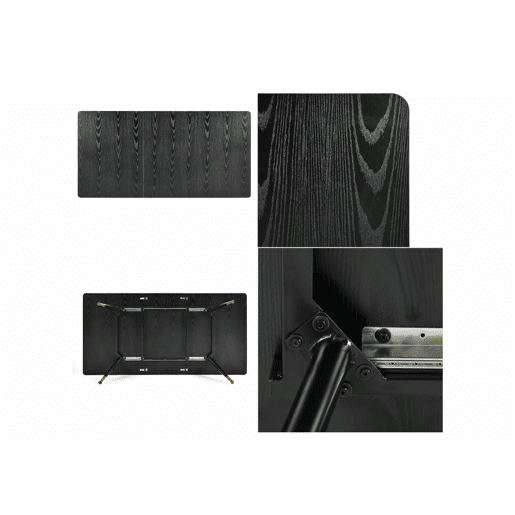Mesa de jantar extensível retangular com efeito madeira preta, estilo escandinavo, pernas douradas 120-160 MESA ELÁSTICA DE MADEIRA ESCURA WHALEN BG