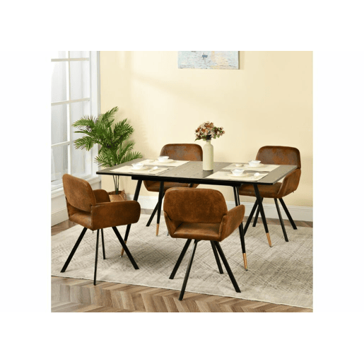 Mesa de jantar extensível retangular com efeito madeira preta, estilo escandinavo, pernas douradas 120-160 MESA ELÁSTICA DE MADEIRA ESCURA WHALEN BG