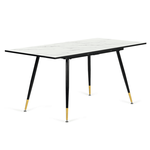 Mesa de jantar extensível retangular branca com efeito mármore em estilo escandinavo com pernas douradas 120-160 MESA ELÁSTICA DE MÁRMORE BRANCO WHALEN BG
