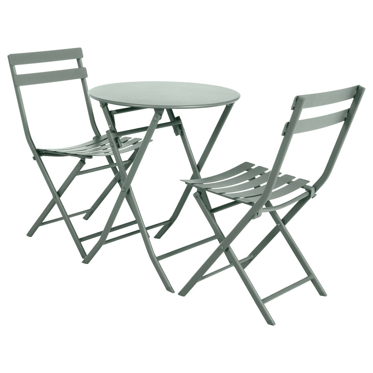 Pack muebles exterior plegables greensboro mesa redonda + 2 sillas jardín terraza estilo contemporáneo color verde oliva