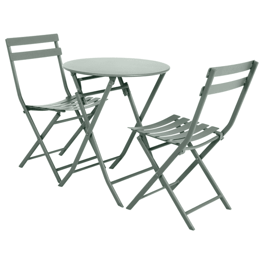 Greensboro Pacote de móveis dobráveis u200Bu200Bpara exterior, mesa redonda + 2 cadeiras de terraço de jardim, estilo contemporâneo, cor verde oliva