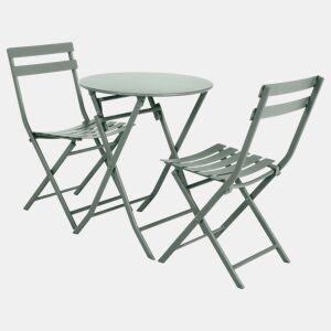 Greensboro Pacote de móveis dobráveis u200Bu200Bpara exterior, mesa redonda + 2 cadeiras de terraço de jardim, estilo contemporâneo, cor verde oliva