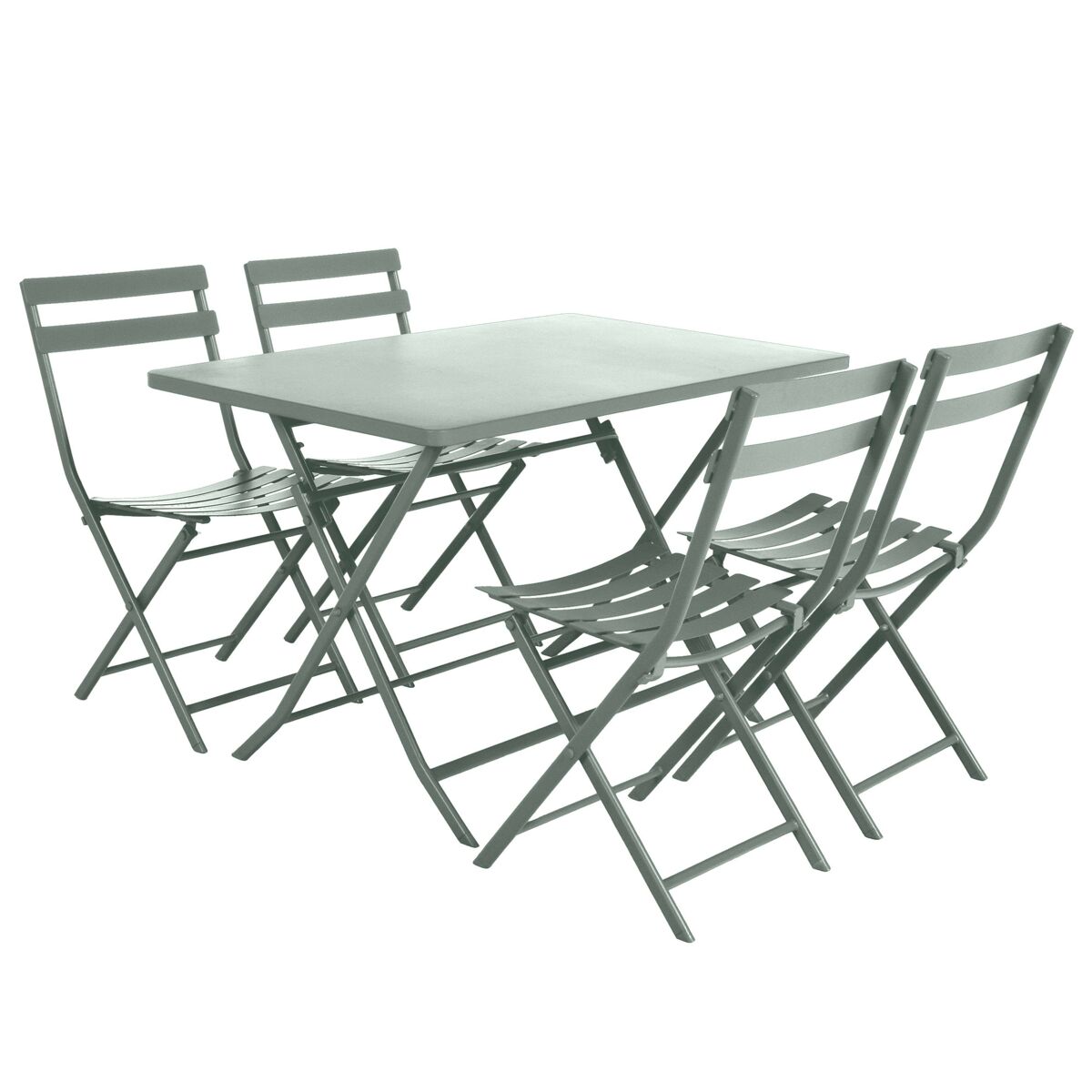Pack muebles exterior plegables greensboro mesa rectangular + 4 sillas jardín terraza estilo contemporáneo color verde oliva