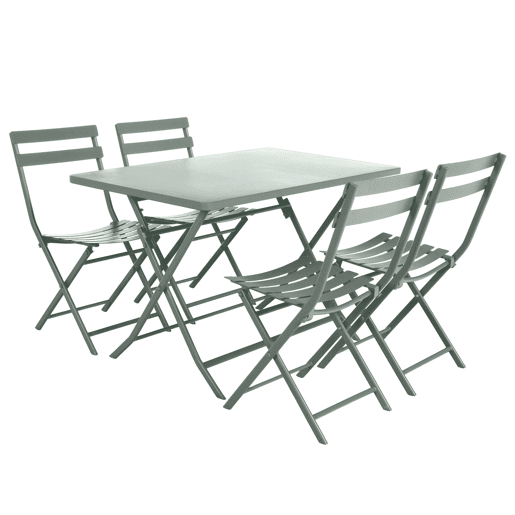 Greensboro pacote de móveis de exterior dobrável mesa retangular + 4 cadeiras de terraço de jardim estilo contemporâneo cor verde oliva