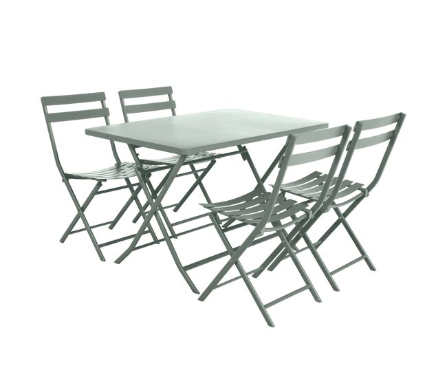 Pack muebles exterior plegables greensboro mesa rectangular + 4 sillas jardín terraza estilo contemporáneo color verde oliva