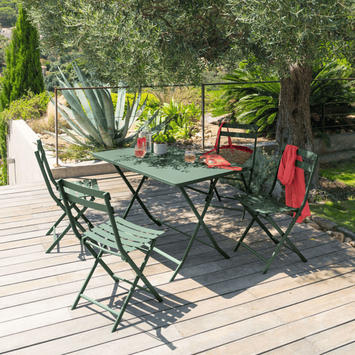 Greensboro pacote de móveis de exterior dobrável mesa retangular + 4 cadeiras de terraço de jardim estilo contemporâneo cor verde oliva