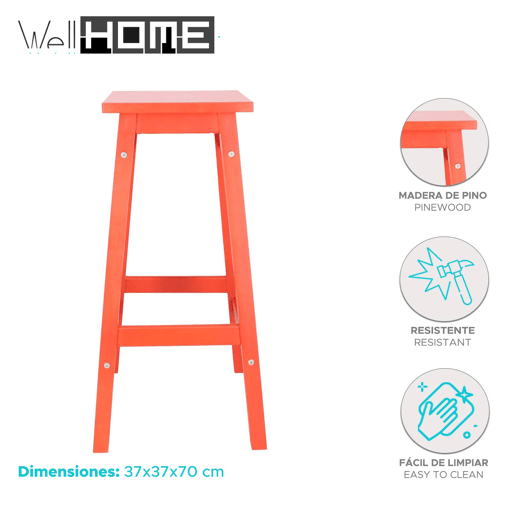 Well Home Conjunto de 2 Bancos 'Laira' em Madeira de Pinho Coral Alt.70cm