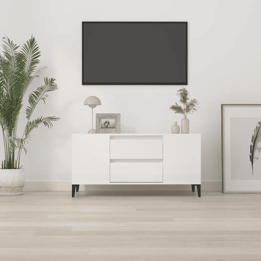 Móvel p TV, Armário de TV 102x44,5x50 cm derivados madeira branco brilhante
