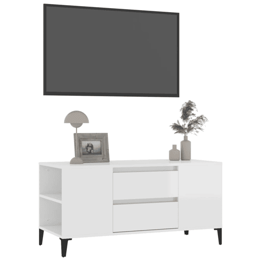 Móvel p TV, Armário de TV 102x44,5x50 cm derivados madeira branco brilhante
